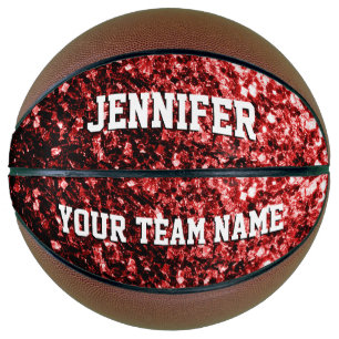 Balón De Baloncesto Purpurina rojo oscuro rompe con su nombre Equipo