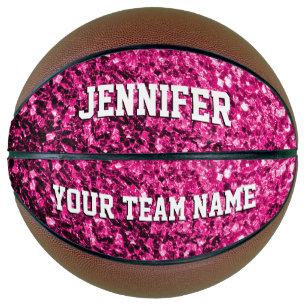 Balón De Baloncesto Purpurina rosa caliente destella Tu nombre persona