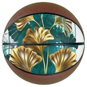 Balón De Baloncesto Rama con hojas doradas Ginko Biloba