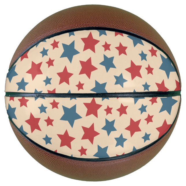 Balón De Baloncesto Red and Blue Stars, 4th of July, Beige Background (Anverso)