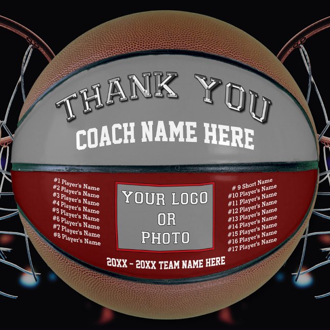 Balón De Baloncesto Regalos de Apreciación para Entrenadores de Balonc (Custom printed basketball. Maroon basketball. Photo, Personalized basketball ball. Coach Basketball.)