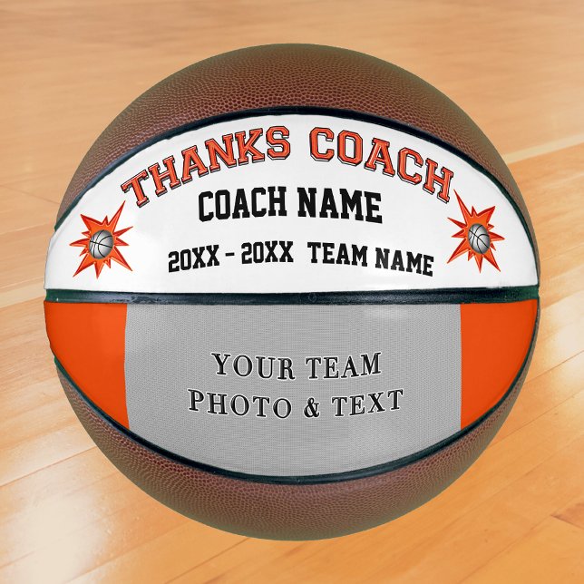 Balón De Baloncesto Regalos de entrenadores de baloncesto blancos y ne (Personalized Photo Basketball. Gifts for Basketball Coaches. Change Text for Basketball Senior Gifts)