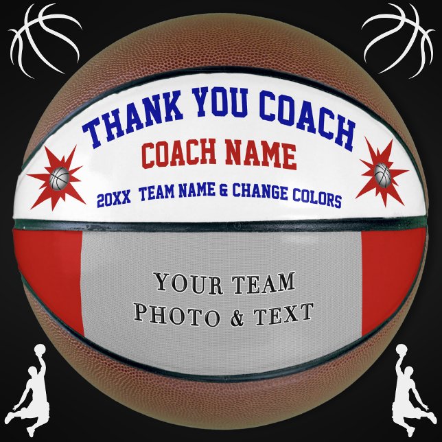 Balón De Baloncesto Regalos de entrenadores de baloncesto de Personali (Red White Blue Basketball. Custom Basketball. Basketball with Picture. Gifts for Basketball Seniors.)