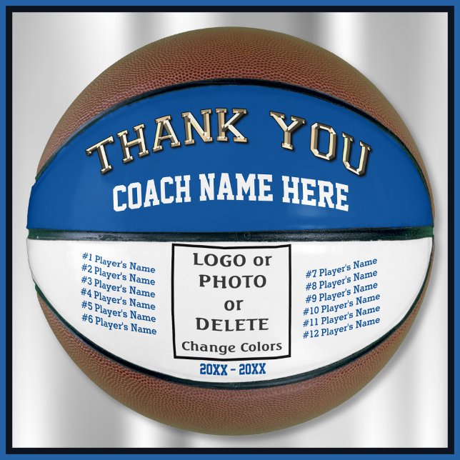 Balón De Baloncesto Regalos para entrenadores de baloncesto. Logo, fot (Coach appreciation gift ideas. Personalized basketball for coach with all player's name, photo.)