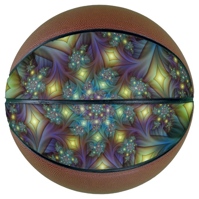 Balón De Baloncesto Resumen ilustrado brillante arte fractal púrpura V (Anverso)