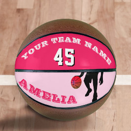 Balón de Baloncesto Rosa con Nombre del Equipo y N