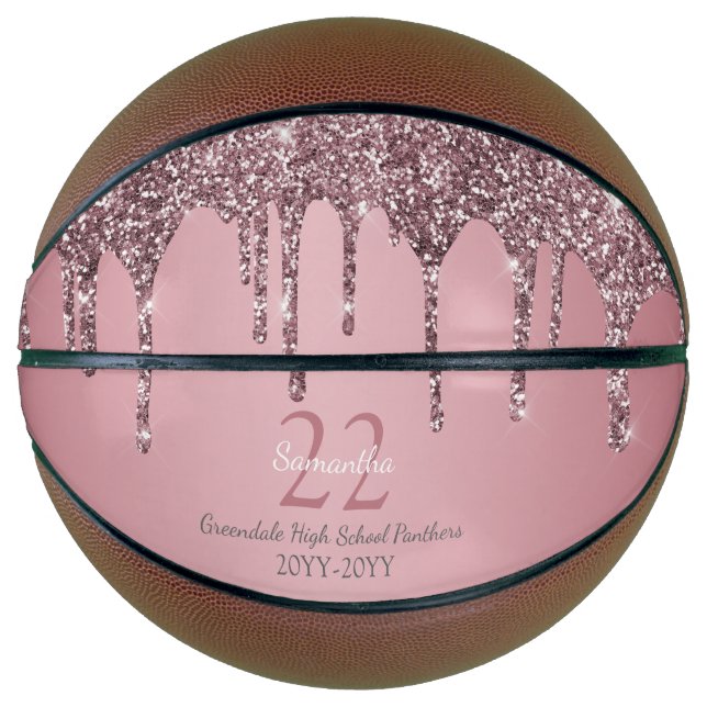 Balón De Baloncesto Rosa de golosinas Purpurinas rosados Nombre Equipo (Anverso)