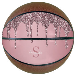 Balón De Baloncesto Rosa Oro Purpurina Rosado Perforación Nombre Monog