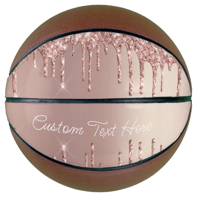 Balón De Baloncesto Rosa Purpurina de Rubor gotea Personalizado Texto  (Anverso)