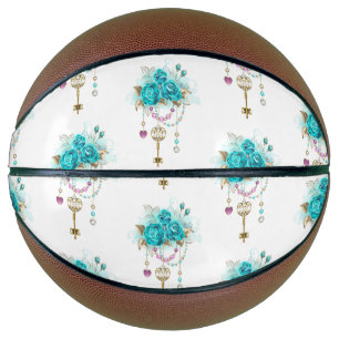 Balón De Baloncesto Rosas turquesas con llaves