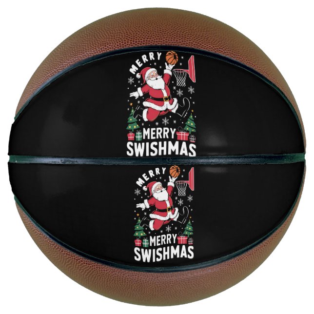 Balón De Baloncesto Santa Navidades de Feliz Swishmas Jugando Balonces (Anverso)