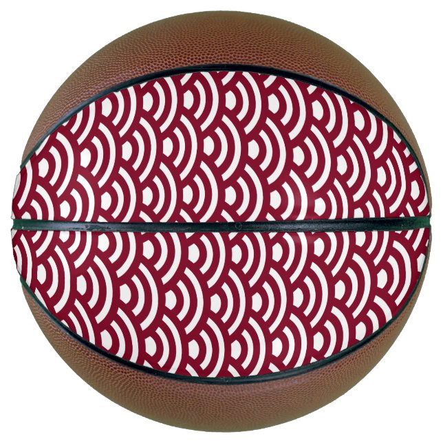 Balón De Baloncesto Seigaiha, Waves, Japanese, Burgundy and White (Anverso)