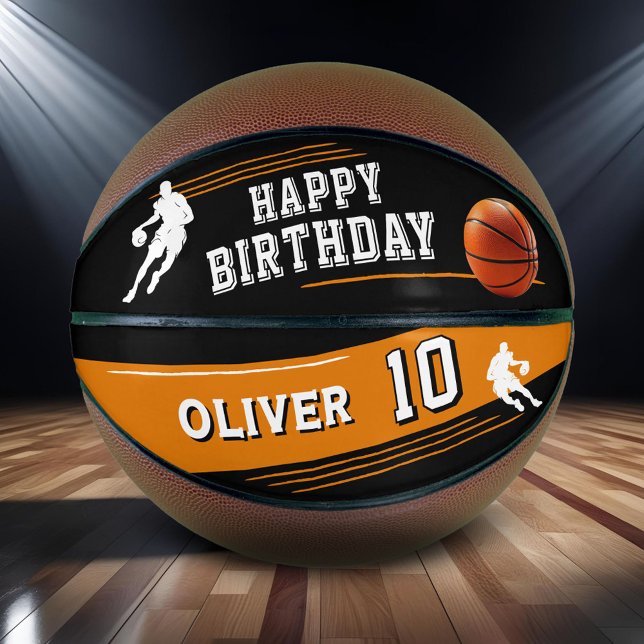 Balón De Baloncesto Silueta de jugador moderna a rayas Cumpleaños feli (Subido por el creador)