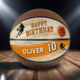 Balón De Baloncesto Silueta de jugador moderno a rayas Feliz cumpleaño
