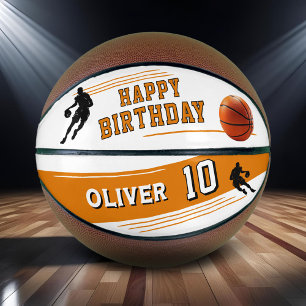 Balón De Baloncesto Silueta de jugador moderno a rayas Feliz cumpleaño
