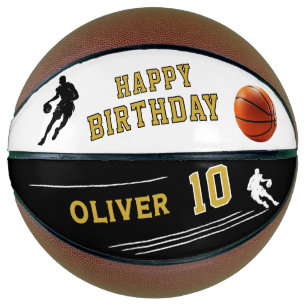 Balón De Baloncesto Silueta de Jugador Personalizada Feliz Cumpleaños