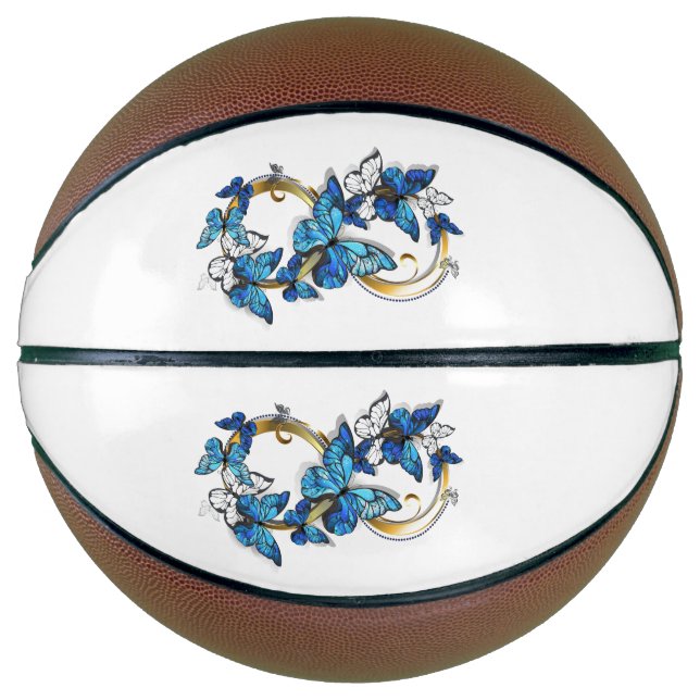 Balón De Baloncesto Símbolo infinito de mariposas Morpho azules (Anverso)