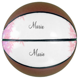 Balón De Baloncesto simple minimal texto rosa claro añade tu nombre fe