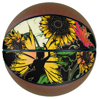 Balón De Baloncesto Sombra de girasol Hada y Gato Cósmico