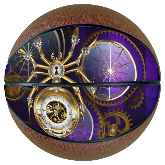 Balón De Baloncesto Spider Steampunk sobre fondo morado (Anverso)
