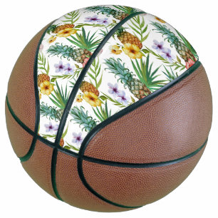 Balón De Baloncesto Tema tropical hawaiano acuarela patrón de piña
