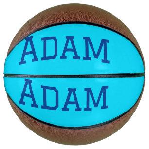 Balón De Baloncesto texto azul morado agregar nombre mensaje de vuelta