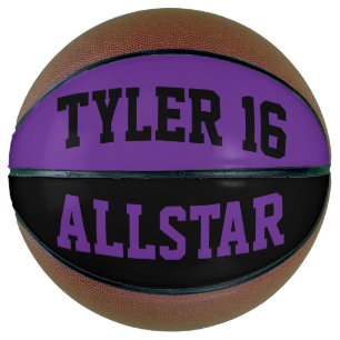 Balón De Baloncesto Todo Estrella Negro y Morado Personalizar
