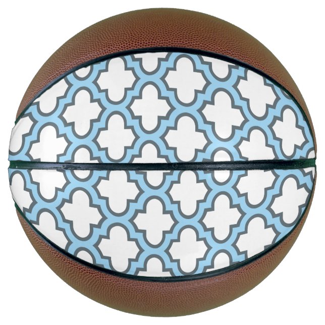Balón De Baloncesto Trellis azul blanco y bebé, Entramado, Quatrefoil (Anverso)