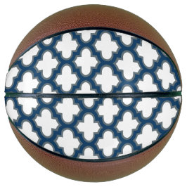 Balón De Baloncesto Trellis azul blanco y naval, Entramado, Quatrefoil