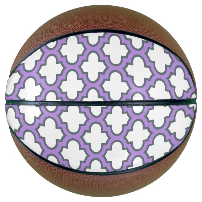 Balón De Baloncesto Trellis blanca y púrpura, Entramado, Quatrefoil (Anverso)