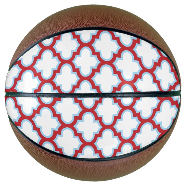 Balón De Baloncesto Trellis blanca y roja, Entramado, Quatrefoil (Anverso)