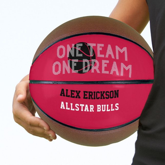 Balón De Baloncesto Un equipo un sueño rojo negro blanco personalizado (Subido por el creador)
