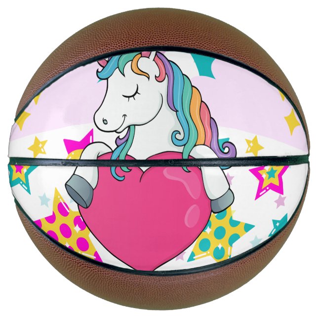 Balón De Baloncesto Unicornio arcoiris con estrellas (Anverso)