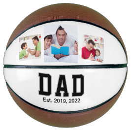 Balón De Baloncesto Vintage Dad Established Text 3 Photo Gift
