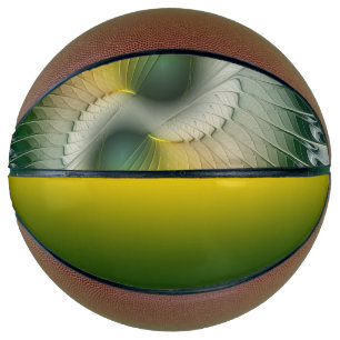 Balón De Baloncesto Yin Yang Green Yellow Resumen Fractal colorido