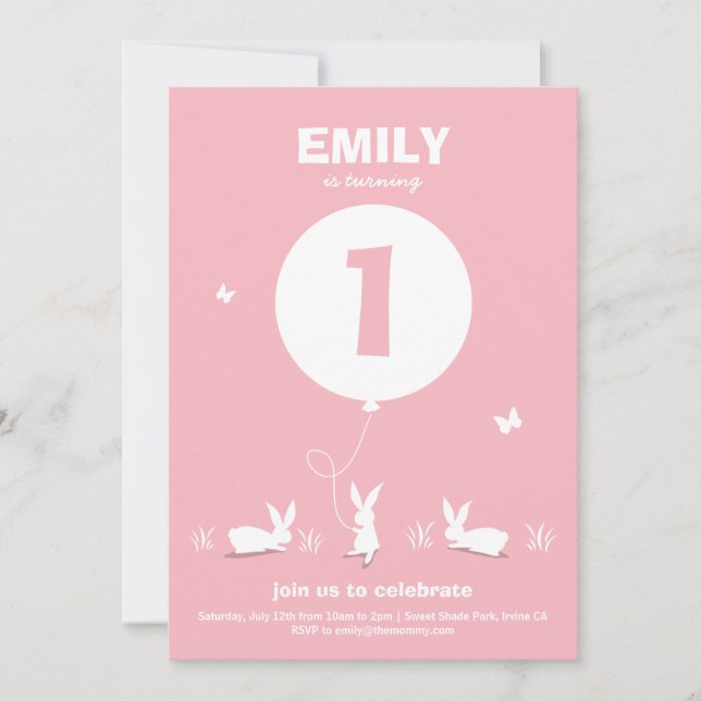  BALÓN DE BUNNY| Invitación de cumpleaños para niñ (Anverso)