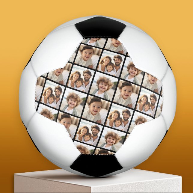 Balón De Fútbol 3 Collage de fotos - Patrón escalonado - Negro (Custom Soccer Ball)