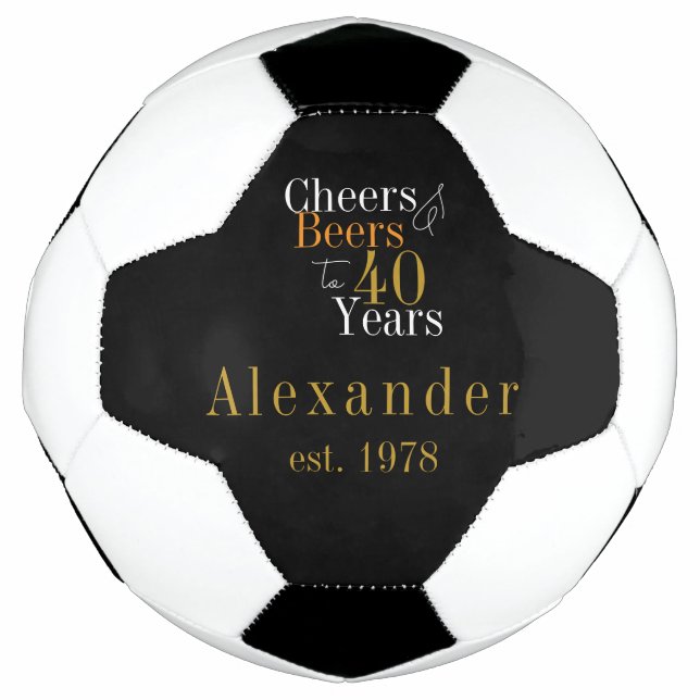 Balón De Fútbol 40.º cumpleaños Cheers Personalizados Cerveza Oro  (Anverso)