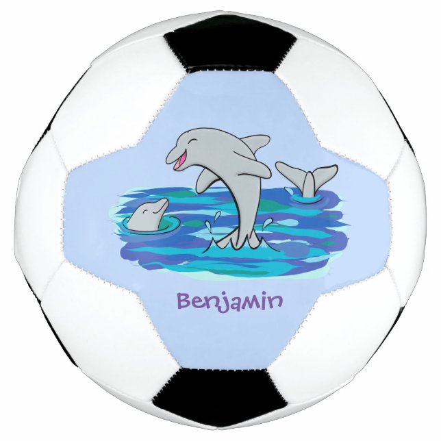 Balón De Fútbol Adorables delfines felices ilustracion personaliza (Anverso)