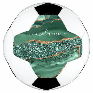 Balón De Fútbol Agate Green Gold Purpurina Geode Marble Custom Nam