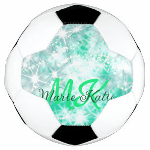 Balón De Fútbol Agate verde azulado turquesa aqua monograma añadir
