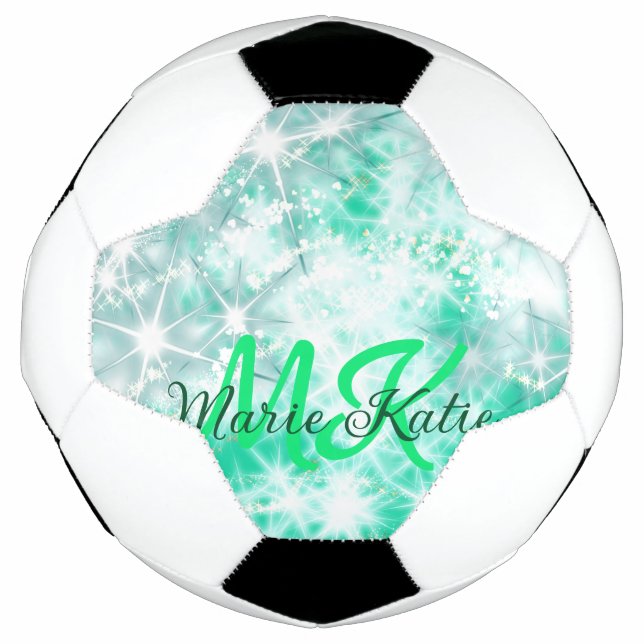 Balón De Fútbol Agate verde azulado turquesa aqua monograma añadir (Anverso)