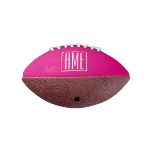 Balón De Fútbol Americano 3 iniciales Monograma Blanco Sobre Rosa Caliente