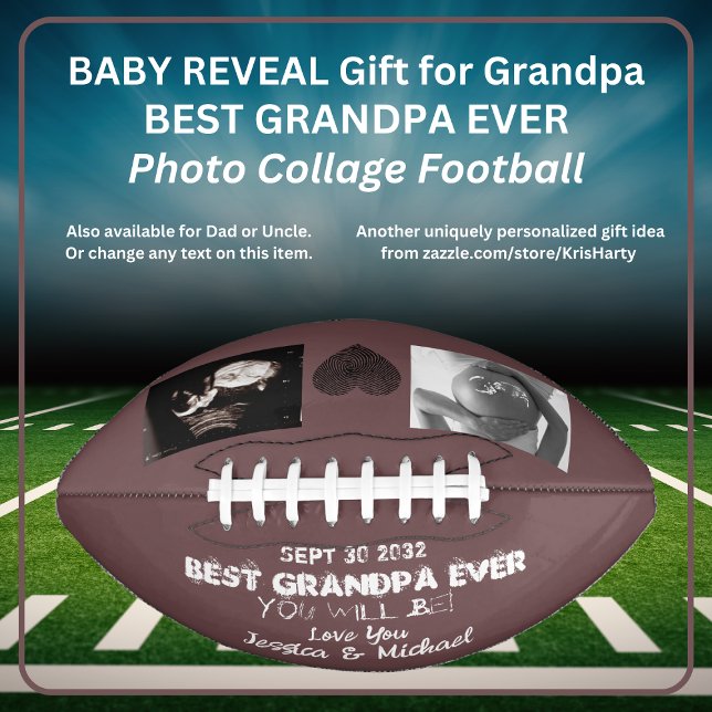 Balón De Fútbol Americano Abuelo bebé revela Invitación de embarazo (Best Grandpa Ever (You Will Be!) Baby Reveal Utrasound Photo Collage Personalized Football)