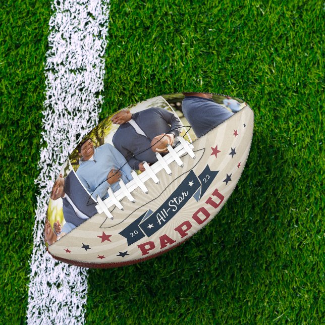 Balón De Fútbol Americano All Star Papou | Foto del abuelo Personalizado (Subido por el creador)