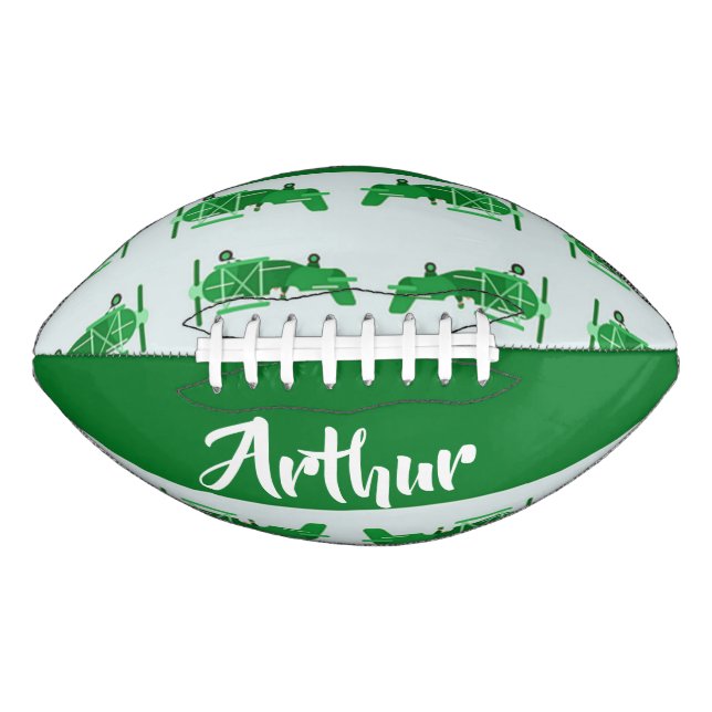 Balón De Fútbol Americano Aviones voladores verdes sobre azul (Anverso)