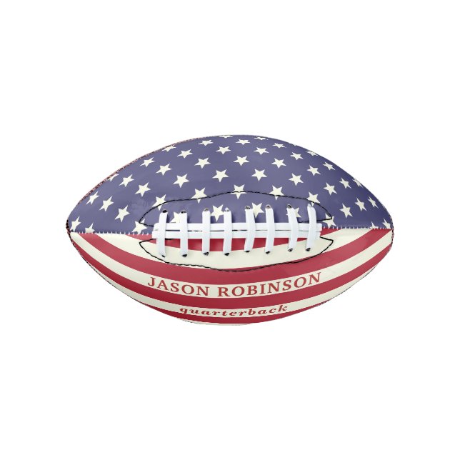 Balón De Fútbol Americano Bandera Americana Estrellas patrióticas Tiras Nomb (Anverso)