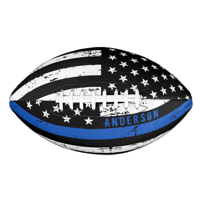 Balón De Fútbol Americano Bandera policial personalizada Línea Azul delgada (Anverso)