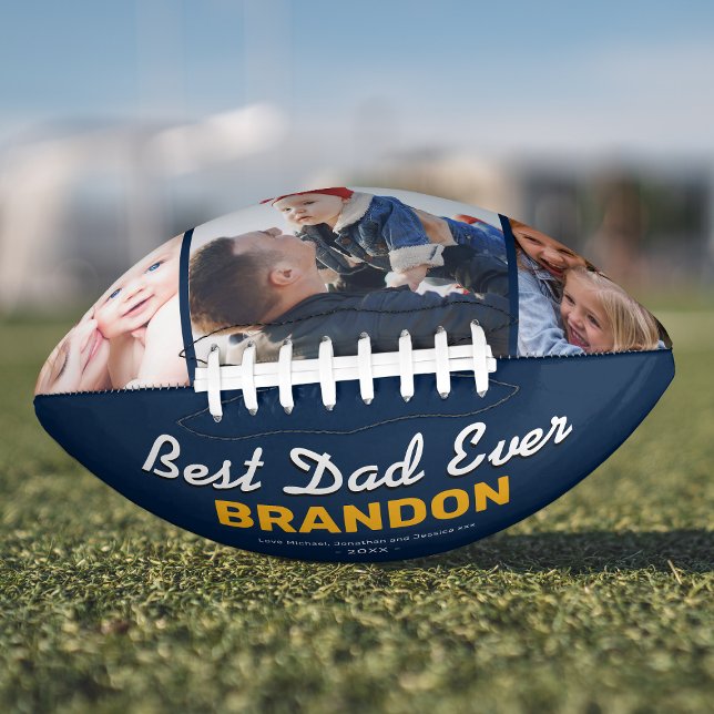 Balón De Fútbol Americano Best Dad Ever Blue Custom Photo (Subido por el creador)