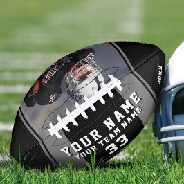 Balón De Fútbol Americano Black Gray Player Name Number Team Photo
